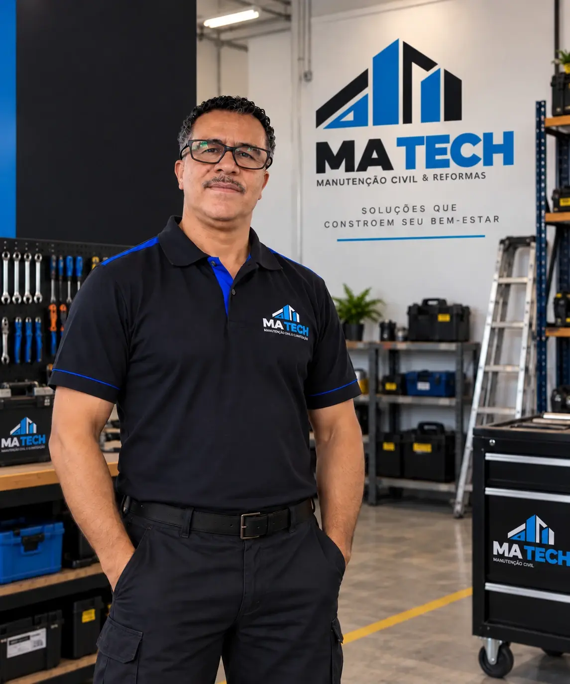 Profissional da MATECH de uniforme na base operacional da empresa